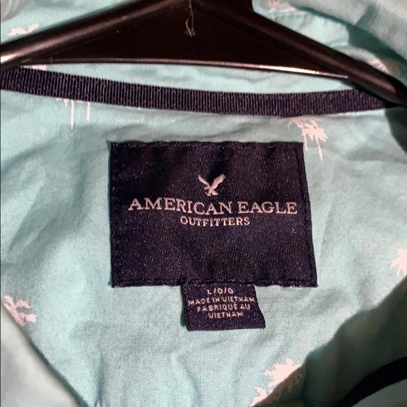 American Eagle light blue button up w palm trees - Picture 3 of 6